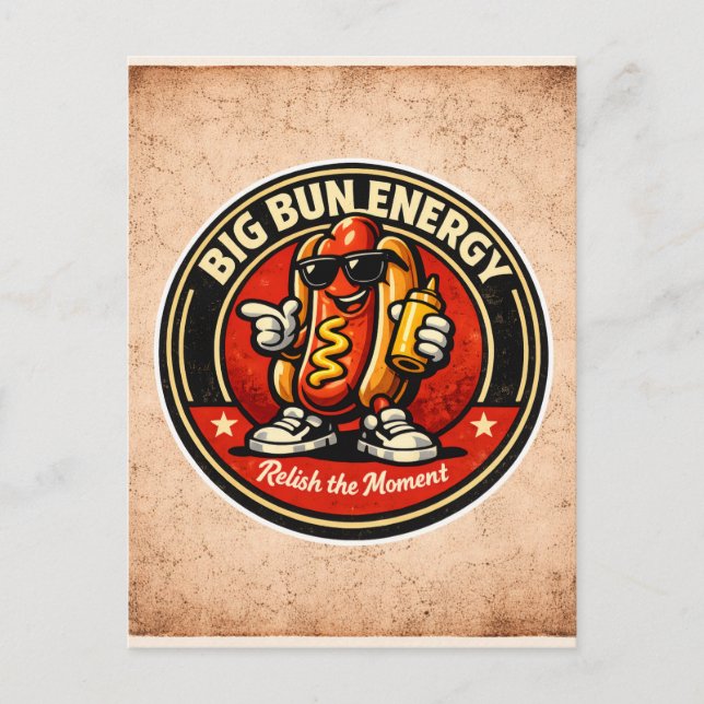 Hot Dog - Big Bun Energy - Matglada Vänner Vykort (Framsida)