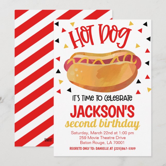 Hot Dog Birthday Party Invite Inbjudningar (Fram/baksida)