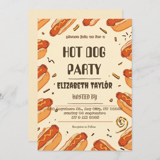 Hot Dog Party Invitation – Fun Food Celebration Inbjudningar (Fram/baksida)