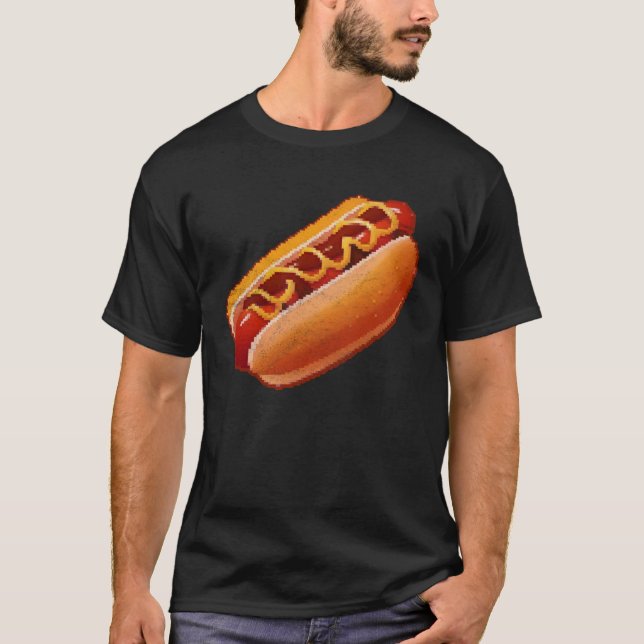 Hot Dog Pixel 8 bit Retro Hungry Byte Grilled Food T Shirt (Framsida)