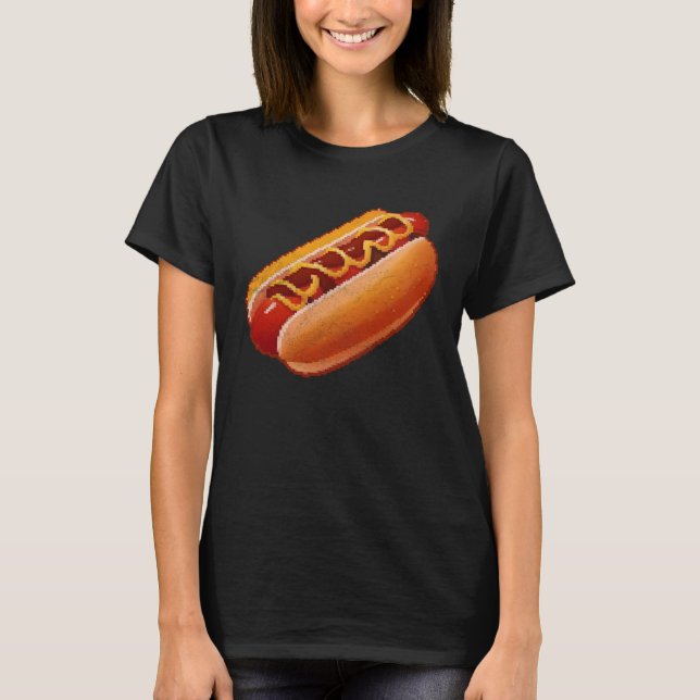 Hot Dog Pixel 8 bit Retro Hungry Byte Grilled Food T Shirt (Framsida)