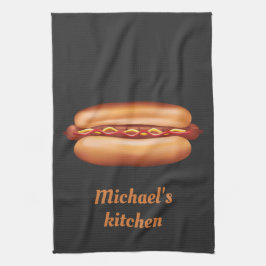 Hot Dog Snabbmat Illustration Med Anpassad Text Kökshandduk