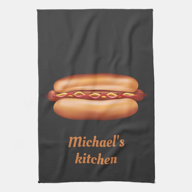 Hot Dog Snabbmat Illustration Med Anpassad Text Kökshandduk (Vertikal)