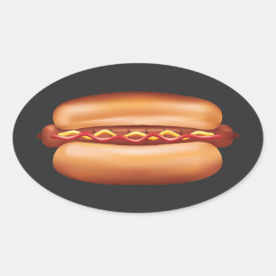 Hot Dog Snabbmat Illustration Ovalt Klistermärke