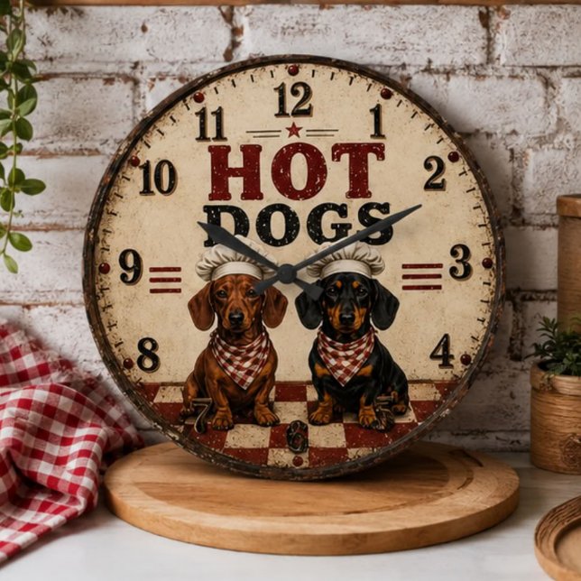 Hot Dogs Dachshund Funny Wiener Dog Kitchen Stor Klocka (Skapare uppladdad)