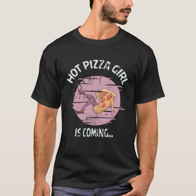 Hot Food Pizza Delivery Girl On Scooter Costume T Shirt (Framsida)