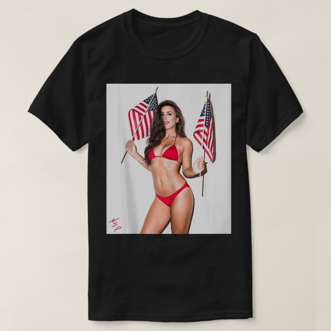 Hot Girl on  for Men  Sey Latina Patriotic US Flag T Shirt (Design framsida)