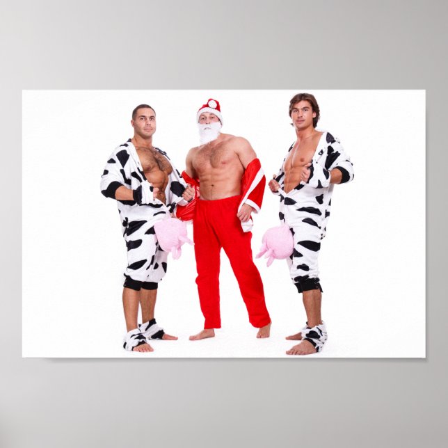 Hot Guys Muscular Men Santa Outfit Funny Christmas Poster (Framsidan)