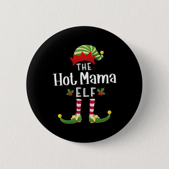 Hot Mama Christmas Elf Matching Pajama X-mas Party Knapp (Framsida)