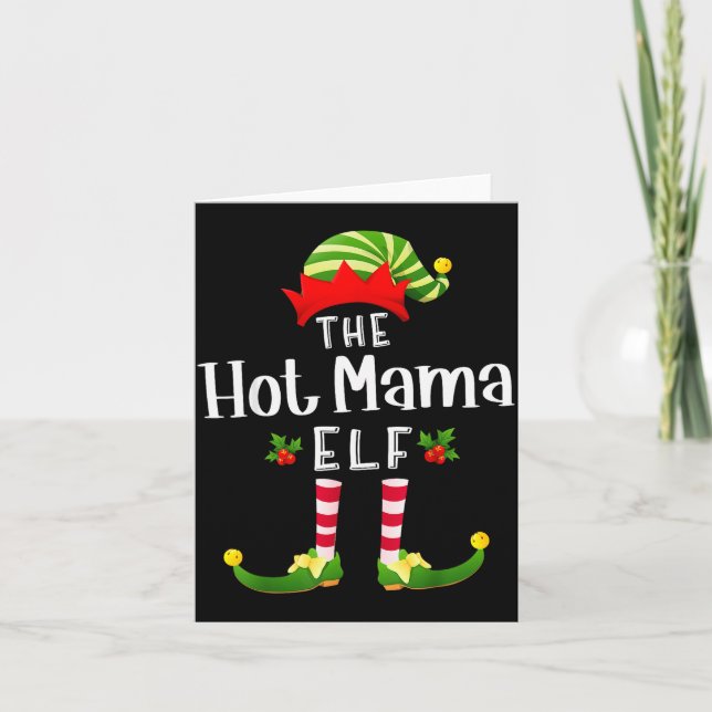 Hot Mama Christmas Elf Matching Pajama X-mas Party Kort (Framsida)