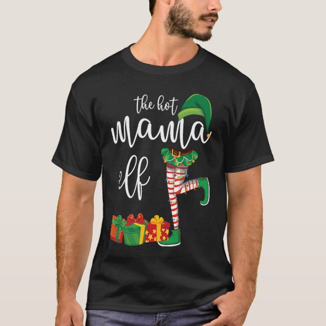 Hot Mama Elf Matching Family Group Christmas Party T Shirt (Framsida)