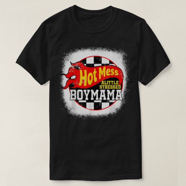 Hot Mess Little Stressed Boy Mama Racing Cars  T Shirt (Design framsida)