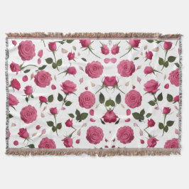 Hot Pink 3D Rose Pattern Cozy Throw Blanket Filt