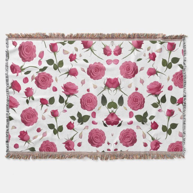 Hot Pink 3D Rose Pattern Cozy Throw Blanket  Filt (Framsidan)