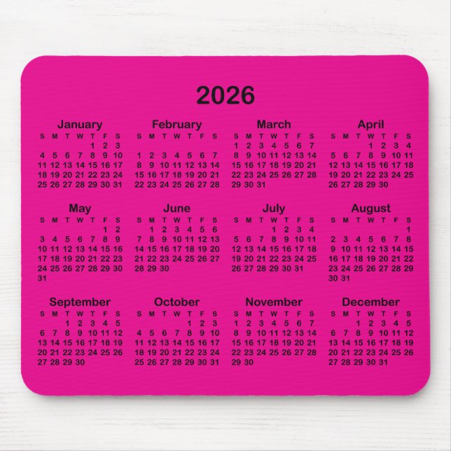 Hot Pink and Black 2026 Calendar Musmatta (Framsidan)
