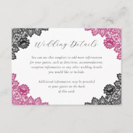 Hot Pink and Black Floral Lace Wedding Details Tilläggskort