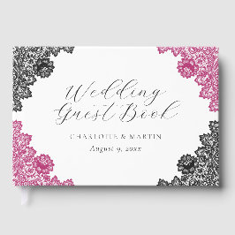 Hot Pink and Black Floral Lace Wedding Gästböcker