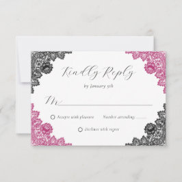 Hot Pink and Black Floral Lace Wedding OSA Kort