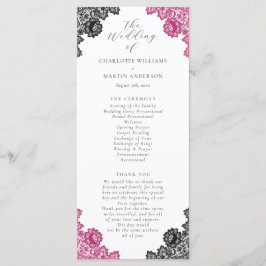 Hot Pink and Black Floral Lace Wedding Program