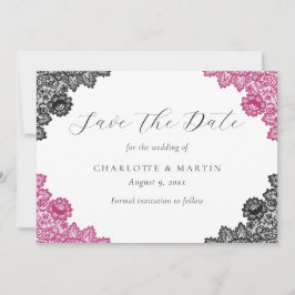Hot Pink and Black Floral Lace Wedding Spara Datumet