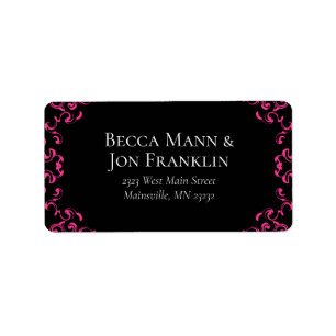 Hot Pink and Black Swirl Gothic Wedding Adressetikett