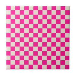 Hot pink and tan checkerboard pattern kakelplatta