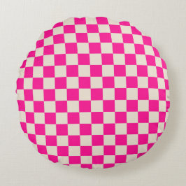 Hot pink and tan checkerboard pattern rund kudde