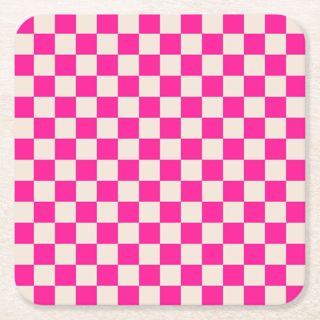 Hot pink and tan checkerboard pattern underlägg papper kvadrat (Framsidan)