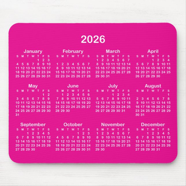 Hot Pink and White 2026 Calendar Musmatta (Framsidan)