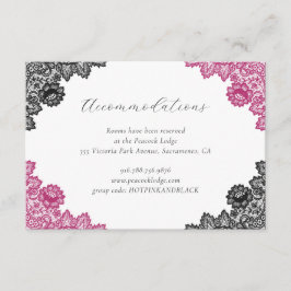 Hot Pink Black Floral Lace Wedding Accommodation Tilläggskort