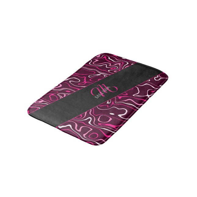 Hot pink damascus abstract swirls Custom Monogram Badrumsmatta (Vinklad)