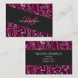 Hot pink damascus abstract swirls Custom Monogram Visitkort