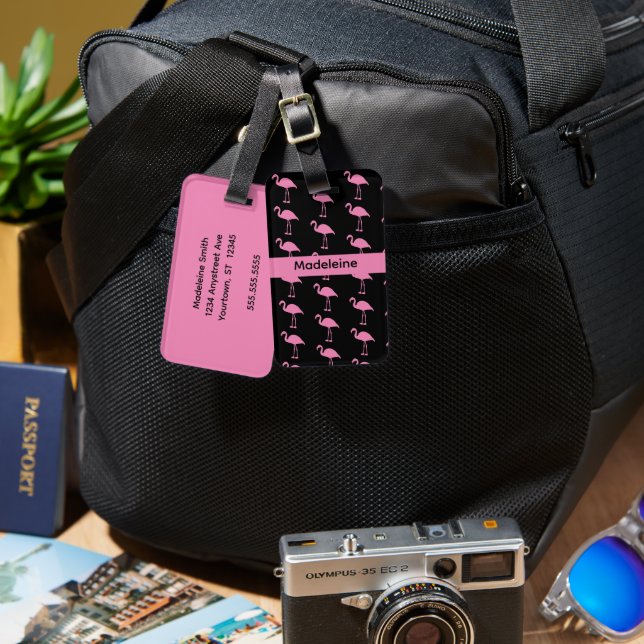 Hot Pink Flamingos Bagagebricka (Fram & Baksida)