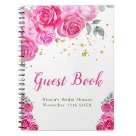 Hot Pink Floral Bridal Shower Guest Book Anteckningsbok