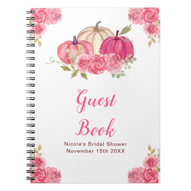 Hot Pink Floral Pumpkins Bridal Shower Guest Book Anteckningsbok (Framsidan)