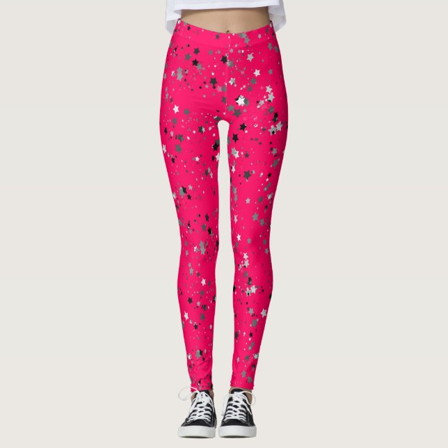 Hot pink funky leggings with stars (Framsida)