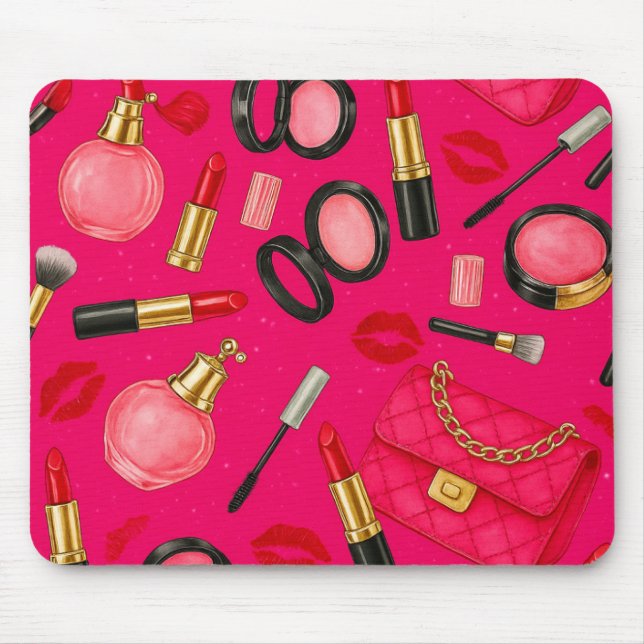 Hot Pink Glam Makeup Mouse Pad Musmatta (Framsidan)