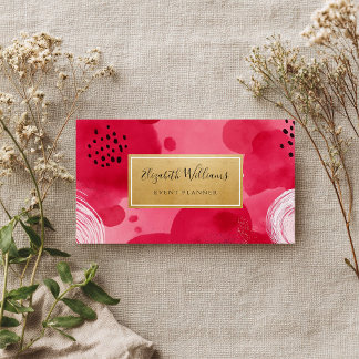 Hot Pink Gold Abstract Business Cards Visitkort