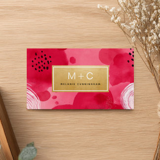 Hot Pink Gold Abstract Business Cards Visitkort