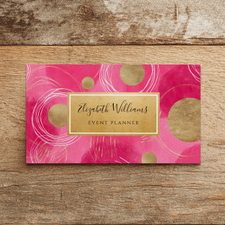 Hot Pink Gold Abstract Business Cards Visitkort