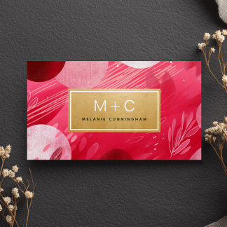 Hot Pink Gold Abstract Monogram Business Cards Visitkort