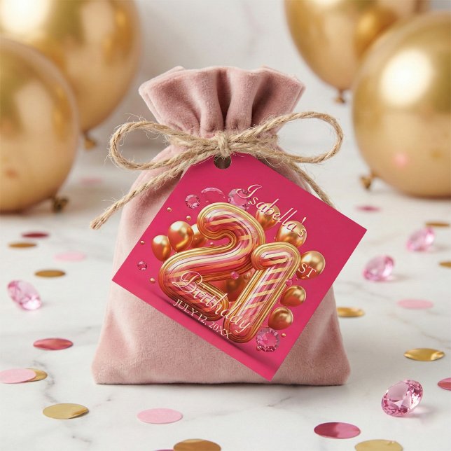 Hot Pink Gold Balloons Diamonds 21st Birthday Gåvor Etiketter (Skapare uppladdad)
