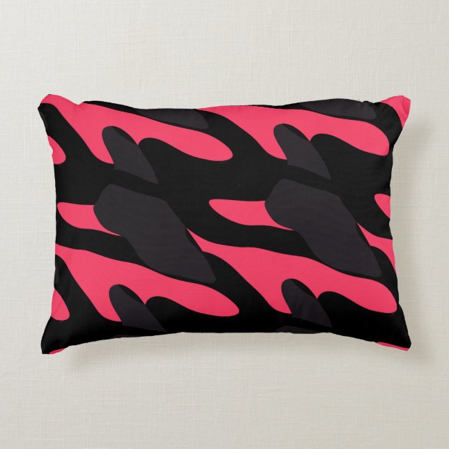 Hot pink, gray and black Camo abstract Prydnadskudde (Framsidan)