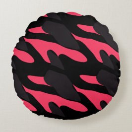 Hot pink, gray and black Camo abstract Rund Kudde