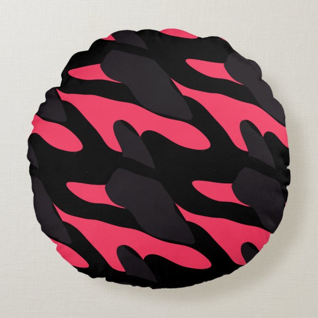 Hot pink, gray and black Camo abstract Rund Kudde (Framsidan)