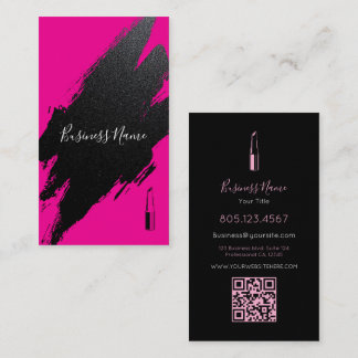 Hot Pink Grunge Brush Stroke Custom QR Code Visitkort