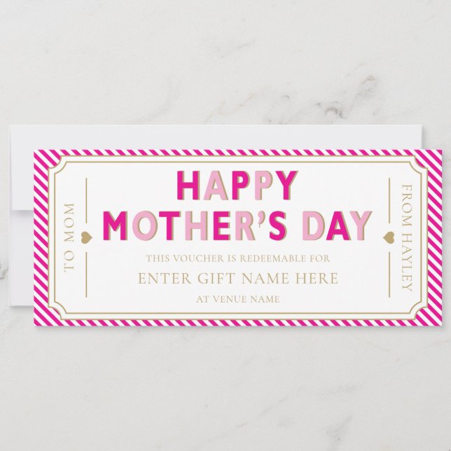 Hot Pink Happy Mother's Day Gift Voucher Card Inbjudningar (Framsida)