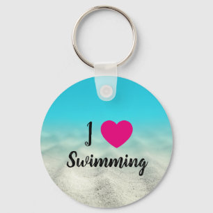 Hot Pink I Love Swimming Blue Underwater Photo Nyckelring