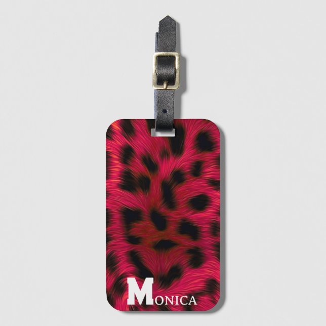 Hot Pink Leopard Print Faux  Bagagebricka (Framsida vertikal)