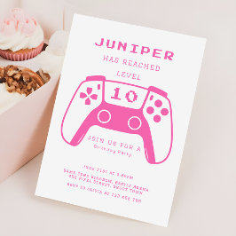 Hot Pink Level Up Gamer Girls Birthday Party Inbjudningar